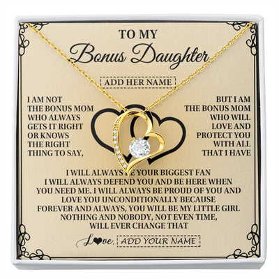 Forever Love Necklace 18K Yellow Gold Finish | 1 | Personalized To My Bonus Daughter Gifts From Stepmom Bonus Daughter Birthday Gifts Jewelry Women Stepdaughter Pendant Necklace Christmas Gift Box Message Card | https://siriusteestore.
