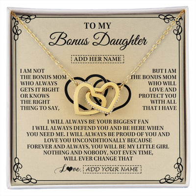 Interlocking Hearts Necklace 18K Yellow Gold Finish | 1 | Personalized To My Bonus Daughter Gifts From Stepmom Bonus Daughter Birthday Gifts Jewelry Women Stepdaughter Pendant Necklace Christmas Gift Box Message Card | https://siriusteestore.