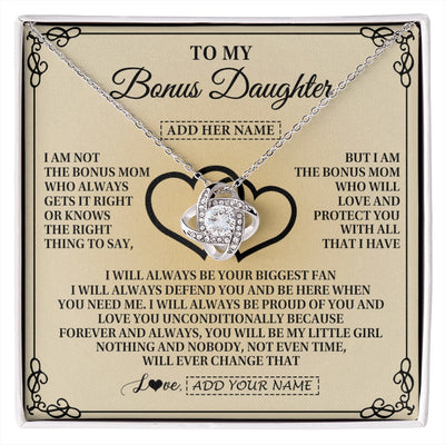 Love Knot Necklace 14K White Gold Finish | 1 | Personalized To My Bonus Daughter Gifts From Stepmom Bonus Daughter Birthday Gifts Jewelry Women Stepdaughter Pendant Necklace Christmas Gift Box Message Card | https://siriusteestore.