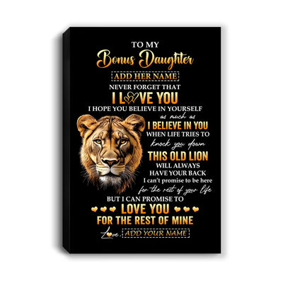 Personalized To My Bonus Daughter Gifts From Stepmom Canvas Old Lion Love You Stepdaughter Birthday Gifts Graduation Christmas Custom Wall Art Print Framed Canvas | siriusteestore