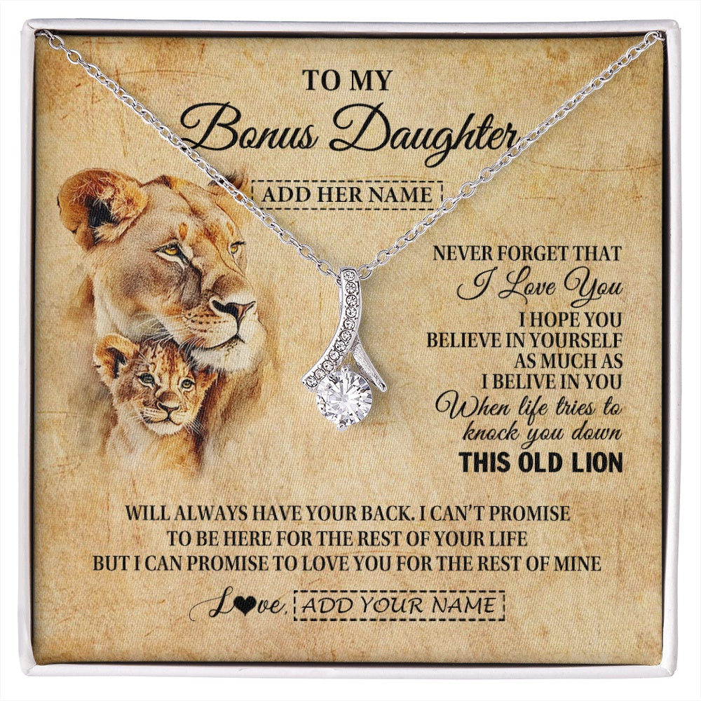 Alluring Beauty Necklace 14K White Gold Finish | 1 | Personalized To My Bonus Daughter Gifts From Stepmom Lion Necklace I Love You Stepdaughter Birthday Gifts Graduation Christmas Custom Gift Box Message Card | siriusteestore.myshopify