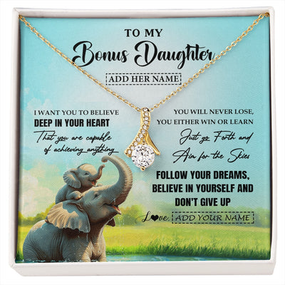 Alluring Beauty Necklace 18K Yellow Gold Finish | 1 | Personalized To My Bonus Daughter Gifts From Stepmom Necklace Don't Give Up Elephant Gifts For Stepdaughter Birthday Graduation Christmas Gift Box Message Card | https://siriusteestore.