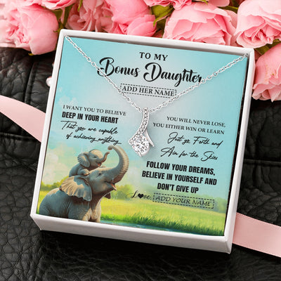 Alluring Beauty Necklace 14K White Gold Finish | 2 | Personalized To My Bonus Daughter Gifts From Stepmom Necklace Don't Give Up Elephant Gifts For Stepdaughter Birthday Graduation Christmas Gift Box Message Card | https://siriusteestore.