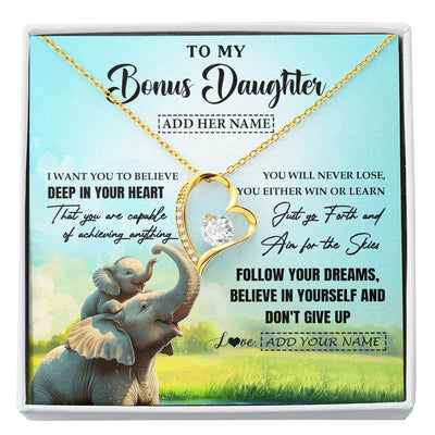 Forever Love Necklace 18K Yellow Gold Finish | 1 | Personalized To My Bonus Daughter Gifts From Stepmom Necklace Don't Give Up Elephant Gifts For Stepdaughter Birthday Graduation Christmas Gift Box Message Card | https://siriusteestore.