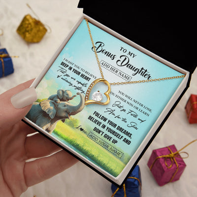 Forever Love Necklace 18K Yellow Gold Finish | 2 | Personalized To My Bonus Daughter Gifts From Stepmom Necklace Don't Give Up Elephant Gifts For Stepdaughter Birthday Graduation Christmas Gift Box Message Card | https://siriusteestore.