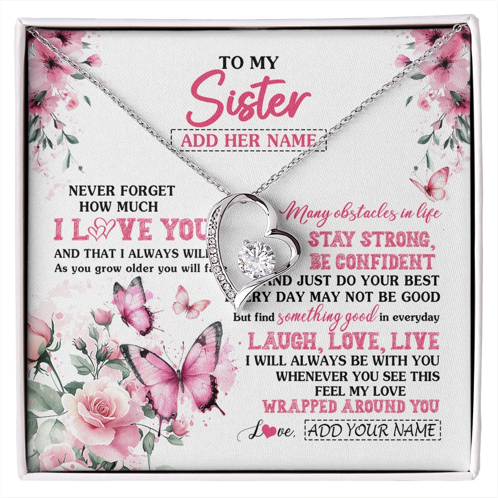 Forever Love Necklace 14K White Gold Finish | 1 | Personalized To My Bonus Daughter Gifts From Stepmom Necklace I Love You Butterfly Birthday Gifts For Stepdaughter Christmas Custom Gift Box Message Card | https://siriusteestore.