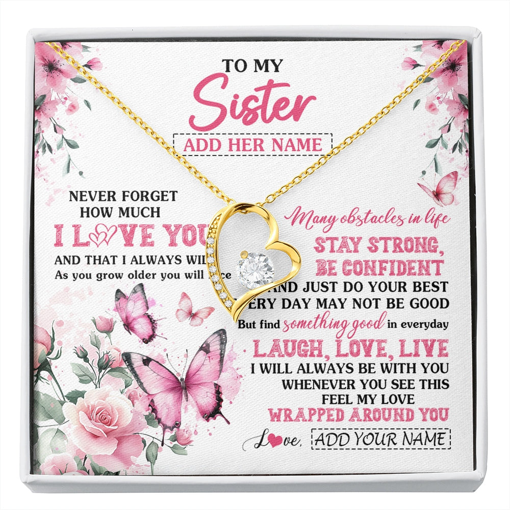 Forever Love Necklace 18K Yellow Gold Finish | 1 | Personalized To My Bonus Daughter Gifts From Stepmom Necklace I Love You Butterfly Birthday Gifts For Stepdaughter Christmas Custom Gift Box Message Card | https://siriusteestore.