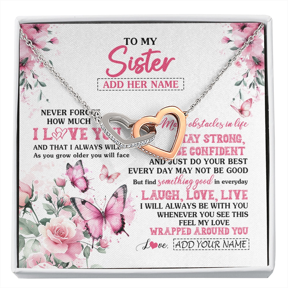 Interlocking Hearts Necklace Stainless Steel & Rose Gold Finish | 1 | Personalized To My Bonus Daughter Gifts From Stepmom Necklace I Love You Butterfly Birthday Gifts For Stepdaughter Christmas Custom Gift Box Message Card | https://siriusteestore.