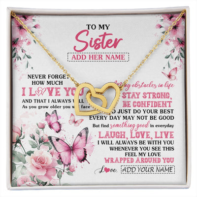 Interlocking Hearts Necklace 18K Yellow Gold Finish | 1 | Personalized To My Bonus Daughter Gifts From Stepmom Necklace I Love You Butterfly Birthday Gifts For Stepdaughter Christmas Custom Gift Box Message Card | https://siriusteestore.