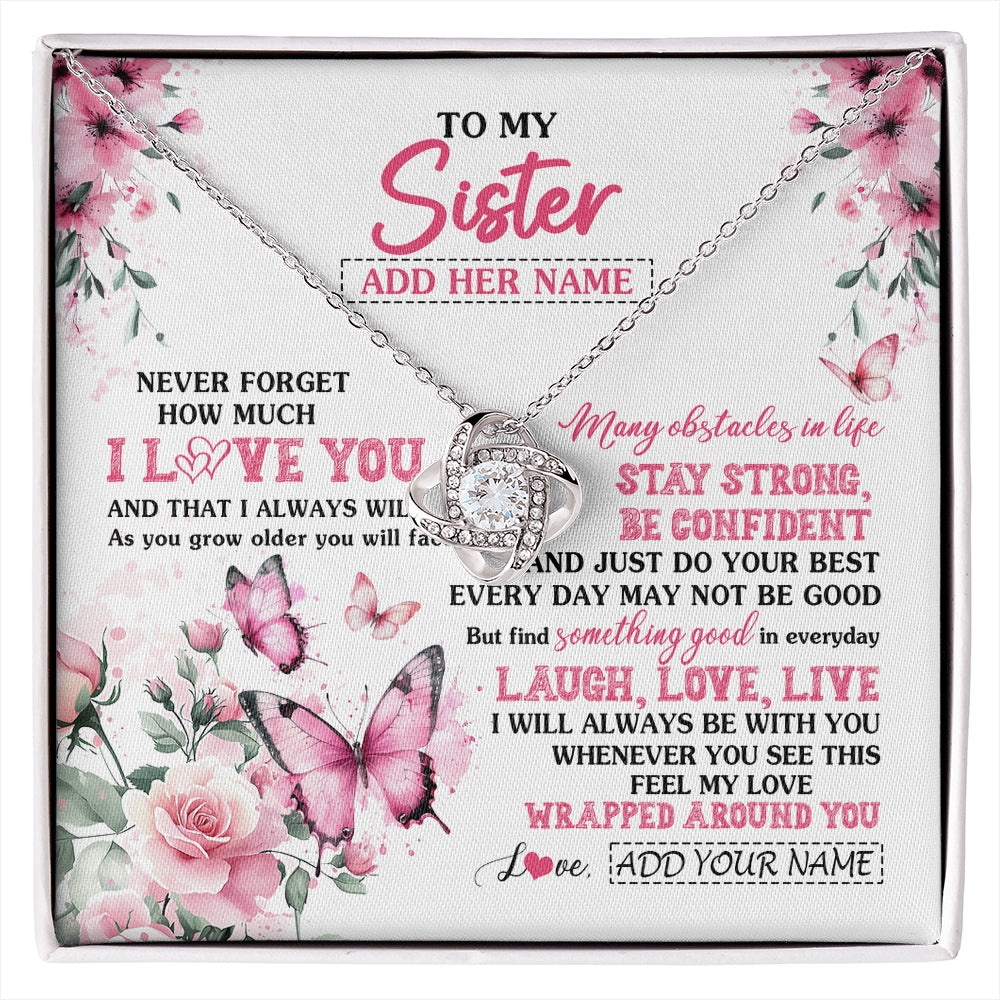 Love Knot Necklace 14K White Gold Finish | 1 | Personalized To My Bonus Daughter Gifts From Stepmom Necklace I Love You Butterfly Birthday Gifts For Stepdaughter Christmas Custom Gift Box Message Card | https://siriusteestore.