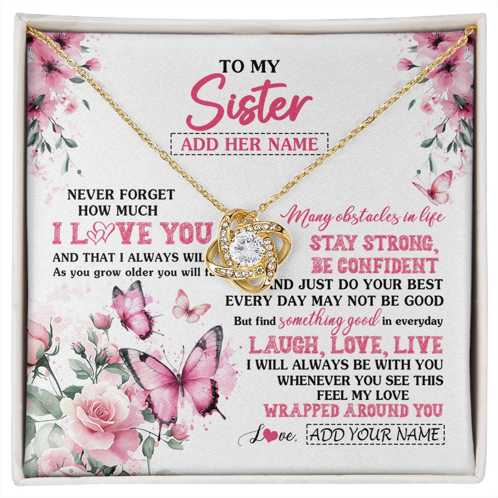 Love Knot Necklace 18K Yellow Gold Finish | 1 | Personalized To My Bonus Daughter Gifts From Stepmom Necklace I Love You Butterfly Birthday Gifts For Stepdaughter Christmas Custom Gift Box Message Card | https://siriusteestore.