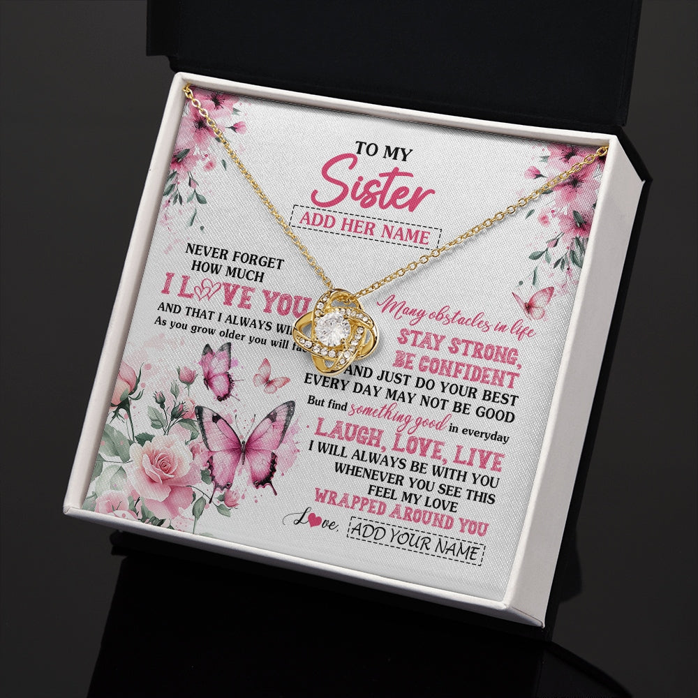 Love Knot Necklace 18K Yellow Gold Finish | 2 | Personalized To My Bonus Daughter Gifts From Stepmom Necklace I Love You Butterfly Birthday Gifts For Stepdaughter Christmas Custom Gift Box Message Card | https://siriusteestore.