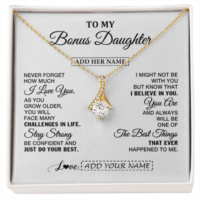 Alluring Beauty Necklace 18K Yellow Gold Finish | 1 | Personalized To My Bonus Daughter Gifts From Stepmom Necklace I Love You Thoughtful Keepsake Gift Stepdaughter Birthday Christmas Custom Gift Box Message Card | https://siriusteestore.