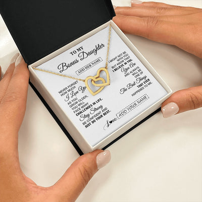 Interlocking Hearts Necklace 18K Yellow Gold Finish | 2 | Personalized To My Bonus Daughter Gifts From Stepmom Necklace I Love You Thoughtful Keepsake Gift Stepdaughter Birthday Christmas Custom Gift Box Message Card | https://siriusteestore.
