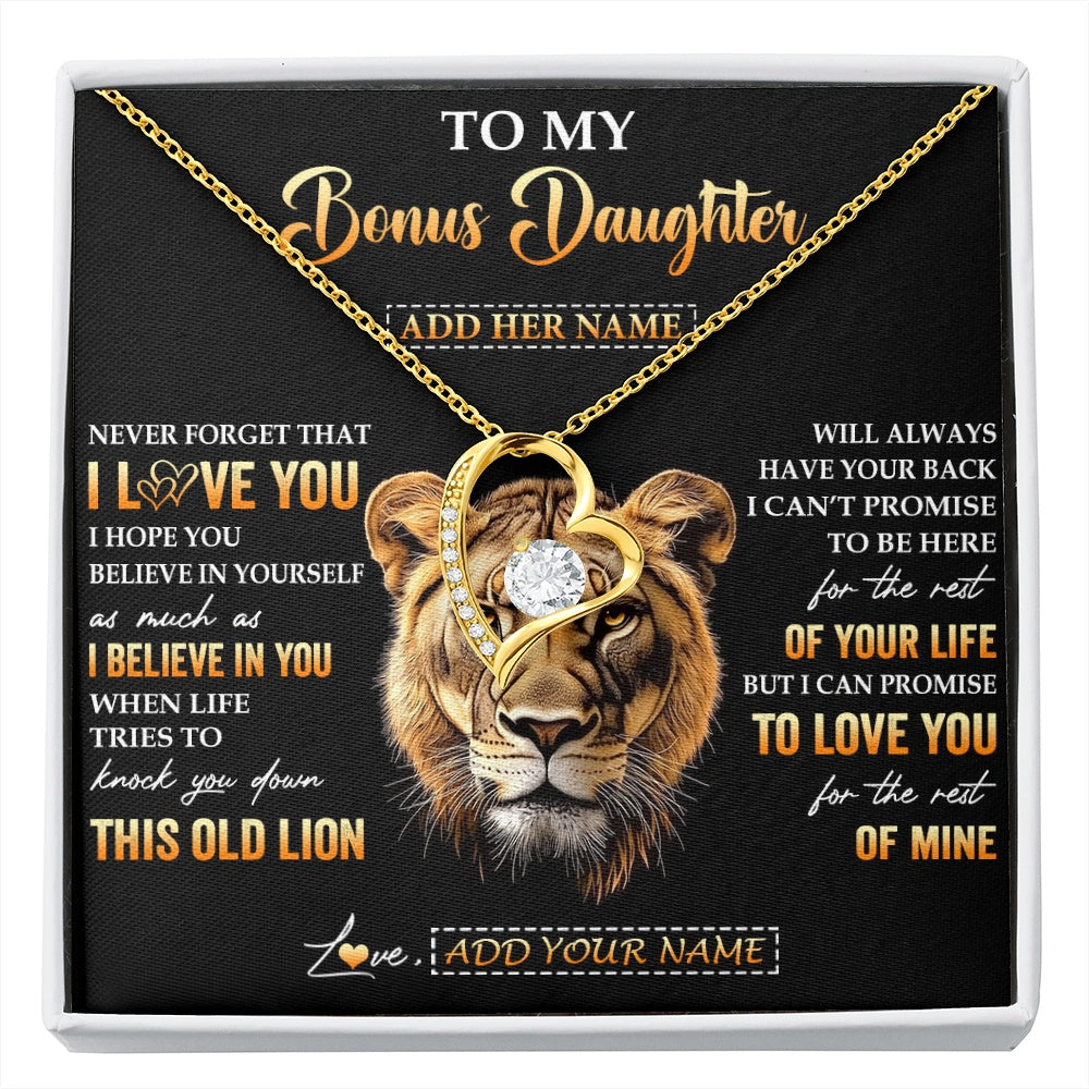 Forever Love Necklace 18K Yellow Gold Finish | 1 | Personalized To My Bonus Daughter Gifts From Stepmom Necklace Old Lion Love You Stepdaughter Birthday Gifts Graduation Christmas Custom Gift Box Message Card | siriusteestore.myshopify