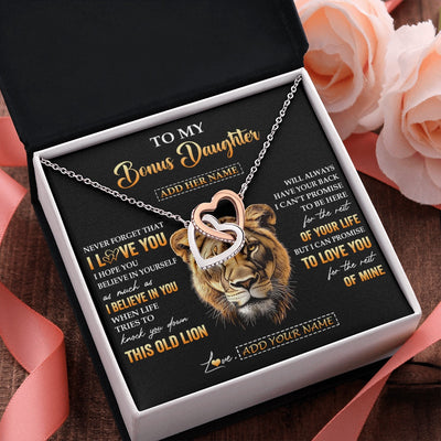 Interlocking Hearts Necklace Stainless Steel & Rose Gold Finish | 2 | Personalized To My Bonus Daughter Gifts From Stepmom Necklace Old Lion Love You Stepdaughter Birthday Gifts Graduation Christmas Custom Gift Box Message Card | siriusteestore.myshopify