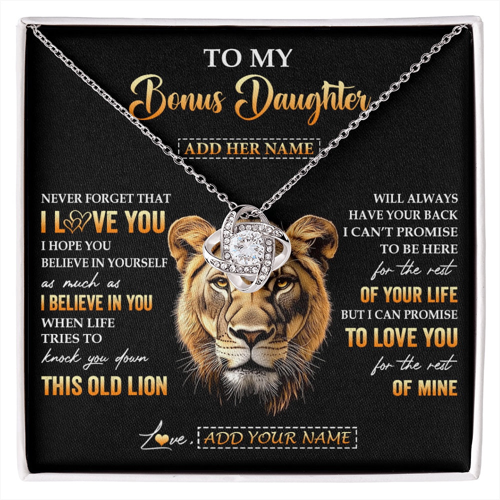 Love Knot Necklace 14K White Gold Finish | 1 | Personalized To My Bonus Daughter Gifts From Stepmom Necklace Old Lion Love You Stepdaughter Birthday Gifts Graduation Christmas Custom Gift Box Message Card | siriusteestore.myshopify