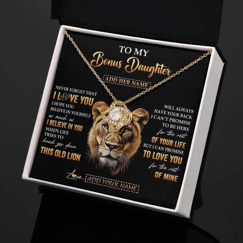 Love Knot Necklace 18K Yellow Gold Finish | 2 | Personalized To My Bonus Daughter Gifts From Stepmom Necklace Old Lion Love You Stepdaughter Birthday Gifts Graduation Christmas Custom Gift Box Message Card | siriusteestore.myshopify