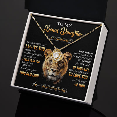 Love Knot Necklace 18K Yellow Gold Finish | 2 | Personalized To My Bonus Daughter Gifts From Stepmom Necklace Old Lion Love You Stepdaughter Birthday Gifts Graduation Christmas Custom Gift Box Message Card | siriusteestore.myshopify