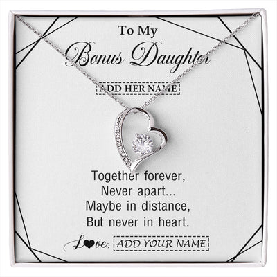 Forever Love Necklace 14K White Gold Finish | 1 | Personalized To My Bonus Daughter Gifts From Stepmom Necklace Together Forever With Heartfelt Message Stepdaughter Birthday Christmas Gift Box Message Card | https://siriusteestore.