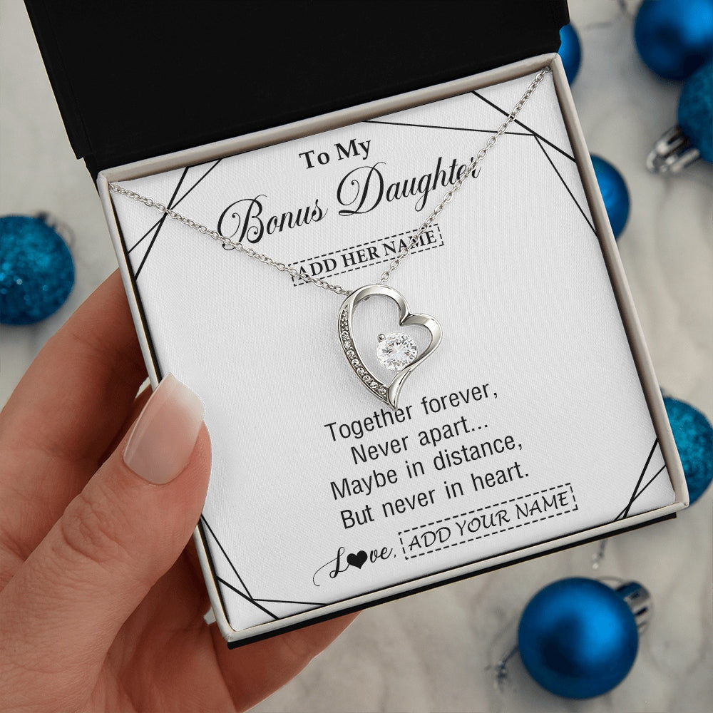 Forever Love Necklace 14K White Gold Finish | 2 | Personalized To My Bonus Daughter Gifts From Stepmom Necklace Together Forever With Heartfelt Message Stepdaughter Birthday Christmas Gift Box Message Card | https://siriusteestore.