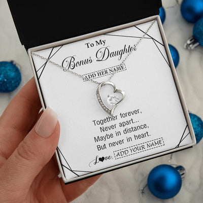Forever Love Necklace 14K White Gold Finish | 2 | Personalized To My Bonus Daughter Gifts From Stepmom Necklace Together Forever With Heartfelt Message Stepdaughter Birthday Christmas Gift Box Message Card | https://siriusteestore.