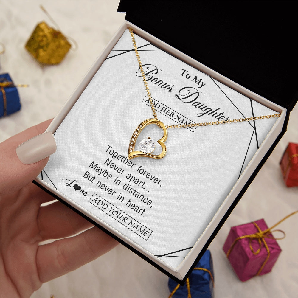 Forever Love Necklace 18K Yellow Gold Finish | 2 | Personalized To My Bonus Daughter Gifts From Stepmom Necklace Together Forever With Heartfelt Message Stepdaughter Birthday Christmas Gift Box Message Card | https://siriusteestore.