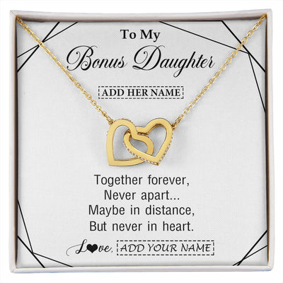 Interlocking Hearts Necklace 18K Yellow Gold Finish | 1 | Personalized To My Bonus Daughter Gifts From Stepmom Necklace Together Forever With Heartfelt Message Stepdaughter Birthday Christmas Gift Box Message Card | https://siriusteestore.