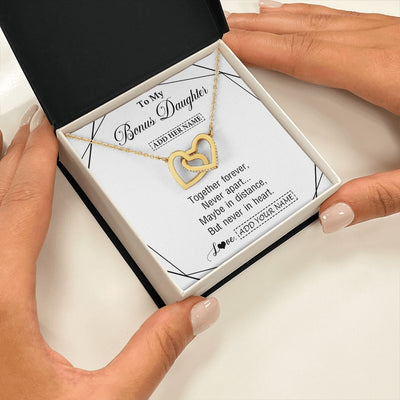 Interlocking Hearts Necklace 18K Yellow Gold Finish | 2 | Personalized To My Bonus Daughter Gifts From Stepmom Necklace Together Forever With Heartfelt Message Stepdaughter Birthday Christmas Gift Box Message Card | https://siriusteestore.