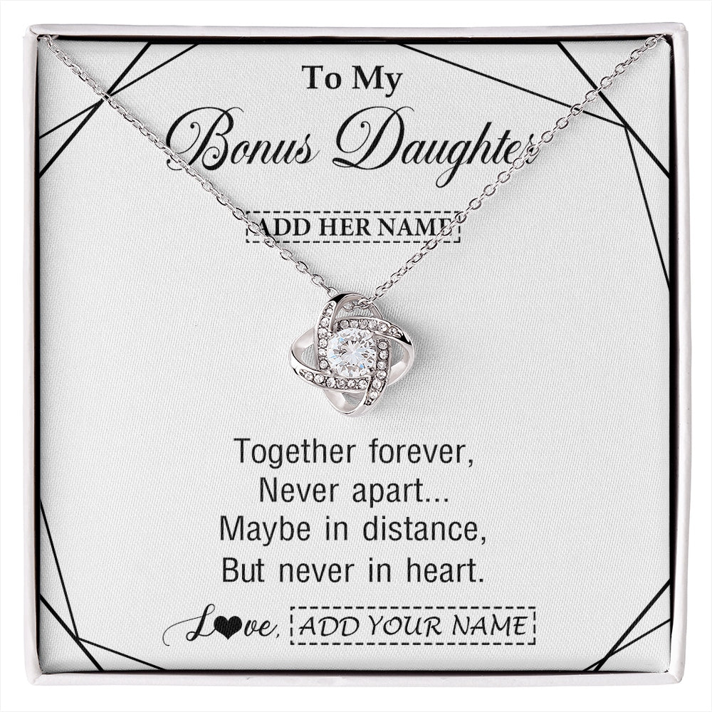 Love Knot Necklace 14K White Gold Finish | 1 | Personalized To My Bonus Daughter Gifts From Stepmom Necklace Together Forever With Heartfelt Message Stepdaughter Birthday Christmas Gift Box Message Card | https://siriusteestore.