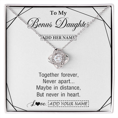 Love Knot Necklace 14K White Gold Finish | 1 | Personalized To My Bonus Daughter Gifts From Stepmom Necklace Together Forever With Heartfelt Message Stepdaughter Birthday Christmas Gift Box Message Card | https://siriusteestore.