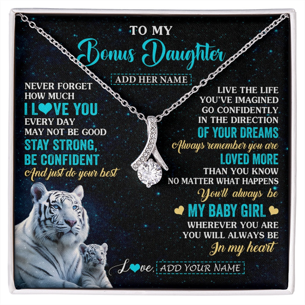 Alluring Beauty Necklace 14K White Gold Finish | 1 | Personalized To My Bonus Daughter Gifts From Stepmom Necklace White Tiger Never Forget How Much I Love You Stepdaughter Birthday Gift Box Message Card | siriusteestore.myshopify