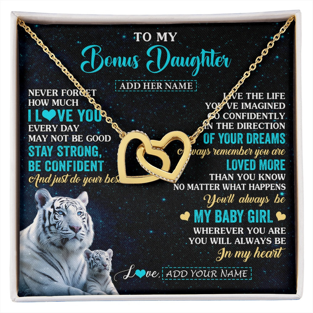 Interlocking Hearts Necklace 18K Yellow Gold Finish | 1 | Personalized To My Bonus Daughter Gifts From Stepmom Necklace White Tiger Never Forget How Much I Love You Stepdaughter Birthday Gift Box Message Card | siriusteestore.myshopify