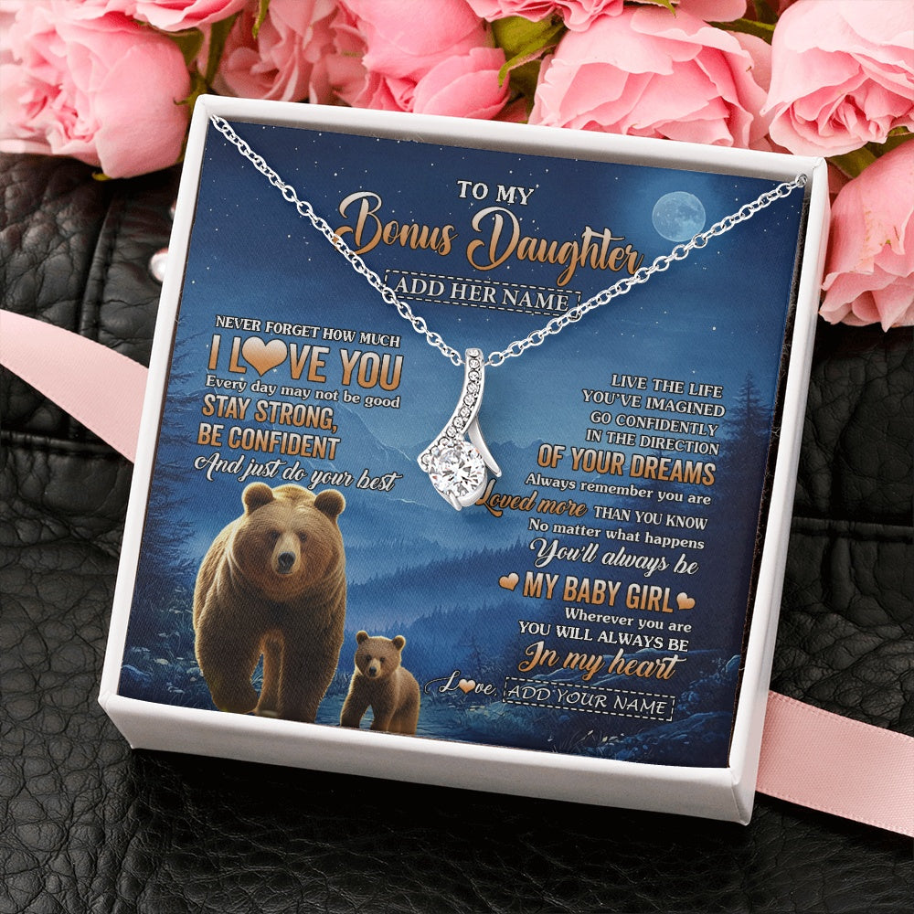 Alluring Beauty Necklace 14K White Gold Finish | 2 | Personalized To My Bonus Daughter Gifts From Stepmom Step Necklace Bear Never Forget How Much I Love You Stepdaughter Birthday Christmas Gift Box Message Card | siriusteestore.myshopify