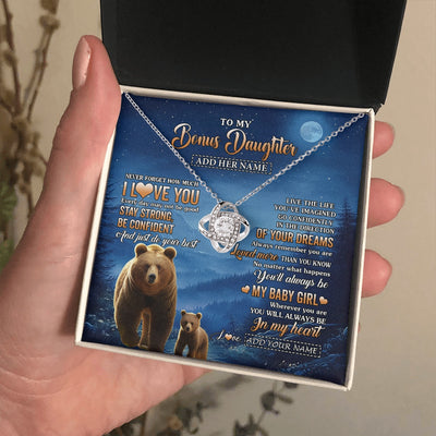 Love Knot Necklace 14K White Gold Finish | 2 | Personalized To My Bonus Daughter Gifts From Stepmom Step Necklace Bear Never Forget How Much I Love You Stepdaughter Birthday Christmas Gift Box Message Card | siriusteestore.myshopify