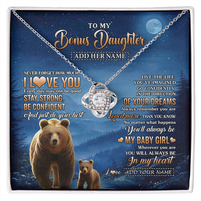 Love Knot Necklace 14K White Gold Finish | 1 | Personalized To My Bonus Daughter Gifts From Stepmom Step Necklace Bear Never Forget How Much I Love You Stepdaughter Birthday Christmas Gift Box Message Card | siriusteestore.myshopify