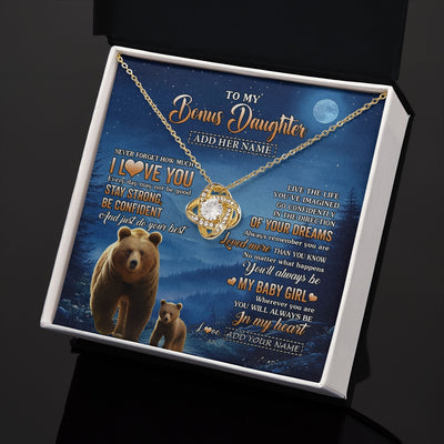 Love Knot Necklace 18K Yellow Gold Finish | 2 | Personalized To My Bonus Daughter Gifts From Stepmom Step Necklace Bear Never Forget How Much I Love You Stepdaughter Birthday Christmas Gift Box Message Card | siriusteestore.myshopify