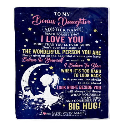 Personalized To My Bonus Daughter Gifts From Stepmom Stepdad Blanket Floral Moon Birthday Gifts For Stepdaughter Graduation Wedding Christmas Fleece Blanket | siriusteestore