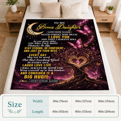 Personalized To My Bonus Daughter Gifts From Stepmom Stepdad Blanket Purple Galaxy Butterfly Moon Birthday Gifts For Stepdaughter Christmas Fleece Blanket | siriusteestore