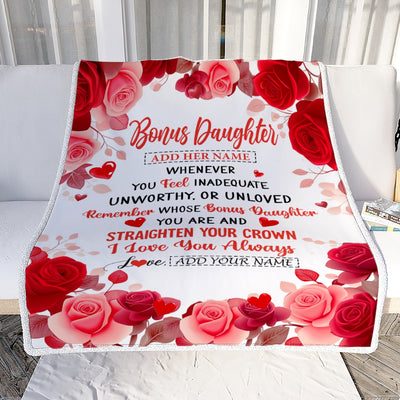 Personalized To My Bonus Daughter Gifts From Stepmom Stepdad Blanket Rose Flower Anniversary Birthday Gifts Stepdaughter Graduation Christmas Fleece Blanket | siriusteestore