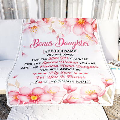 Personalized To My Bonus Daughter Gifts From Stepmom Stepdad Blanket Special Women Birthday Gifts For Stepdaughter Graduation Wedding Christmas Fleece Blanket | siriusteestore