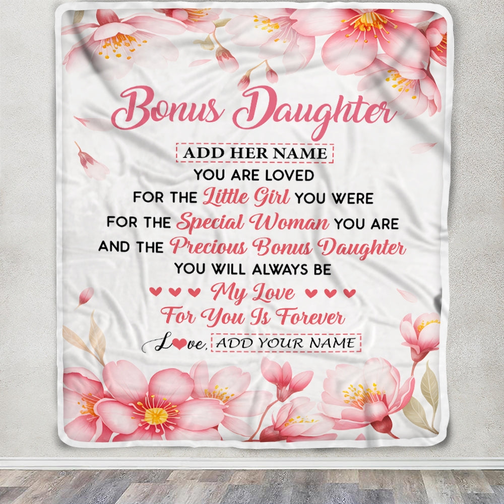 Personalized To My Bonus Daughter Gifts From Stepmom Stepdad Blanket Special Women Birthday Gifts For Stepdaughter Graduation Wedding Christmas Fleece Blanket | siriusteestore