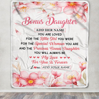 Personalized To My Bonus Daughter Gifts From Stepmom Stepdad Blanket Special Women Birthday Gifts For Stepdaughter Graduation Wedding Christmas Fleece Blanket | siriusteestore