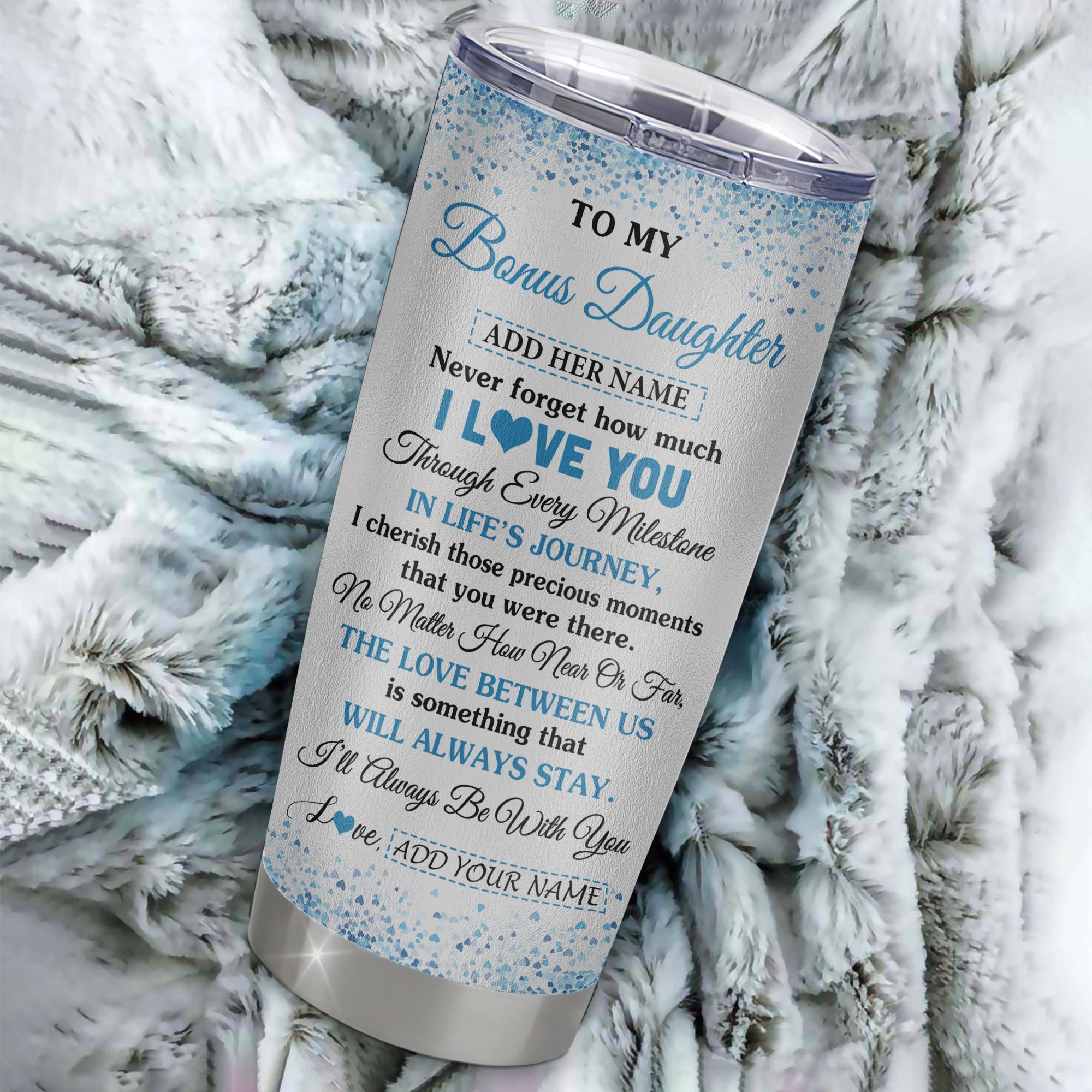 Personalized To My Bonus Daughter Gifts From Stepmom Stepdad Tumbler Blue Tree Butterfly Birthday Gifts For Stepdaughter Graduation Christmas Custom Cup Travel Mug | siriusteestore