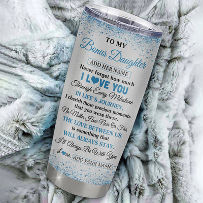 Personalized To My Bonus Daughter Gifts From Stepmom Stepdad Tumbler Blue Tree Butterfly Birthday Gifts For Stepdaughter Graduation Christmas Custom Cup Travel Mug | siriusteestore