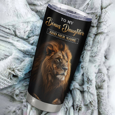 Personalized To My Bonus Daughter Gifts From Stepmom Stepdad Tumbler Old Lion Love You Stepdaughter Birthday Gifts Graduation Christmas Custom Cup Travel Mug | siriusteestore