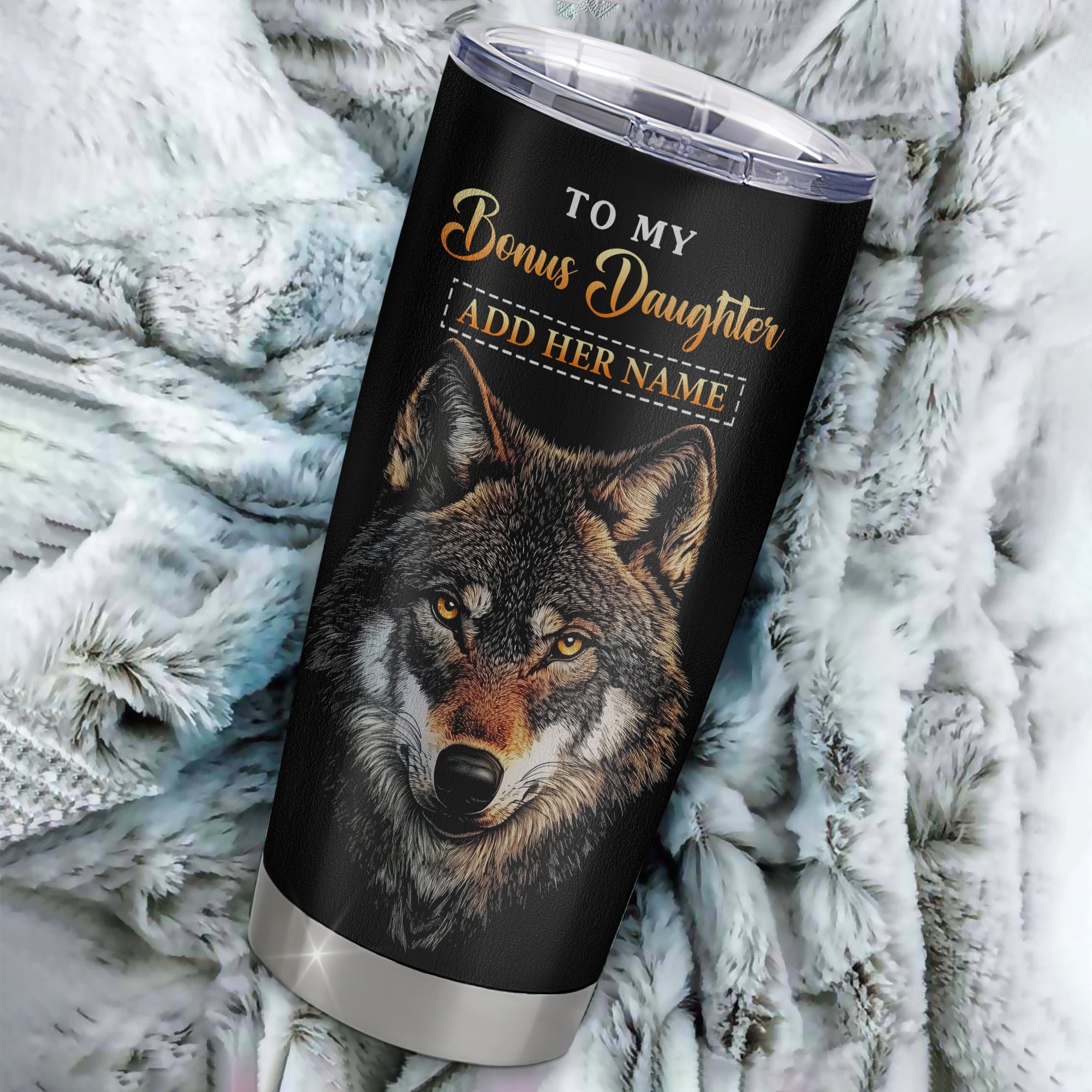 Personalized To My Bonus Daughter Gifts From Stepmom Stepdad Tumbler Old Wolf Love You Stepdaughter Birthday Gifts Graduation Christmas Custom Cup Travel Mug | siriusteestore