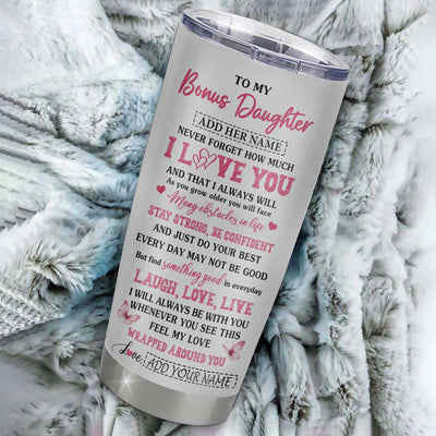 Personalized To My Bonus Daughter Gifts From Stepmom Tumbler I Love You Butterfly Birthday Gifts For Stepdaughter Graduation Christmas Custom Stainless Steel Travel Mug | siriusteestore