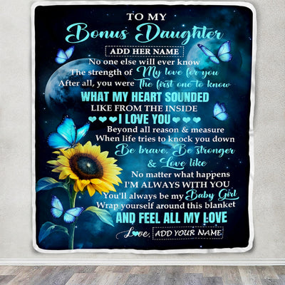 Personalized To My Bonus Daughter Gifts From Stepmother Blanket Bufterfly Sunflower My Love For You Stepdaughter Birthday Gift Christmas Custom Fleece Blanket | siriusteestore