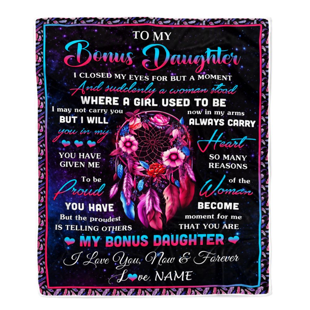 Personalized To My Bonus Daughter Gifts From Stepmother Blanket Dream Catcher Birthday Gifts For Stepdaughter Graduation Christmas Customized Fleece Blanket | siriusteestore